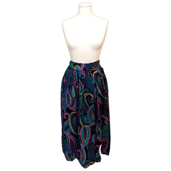 Vintage 80s High Waist Paisley Forest Fairy Whimsygoth Maxi Skirt Retro Sz 12 - Picture 2 of 10